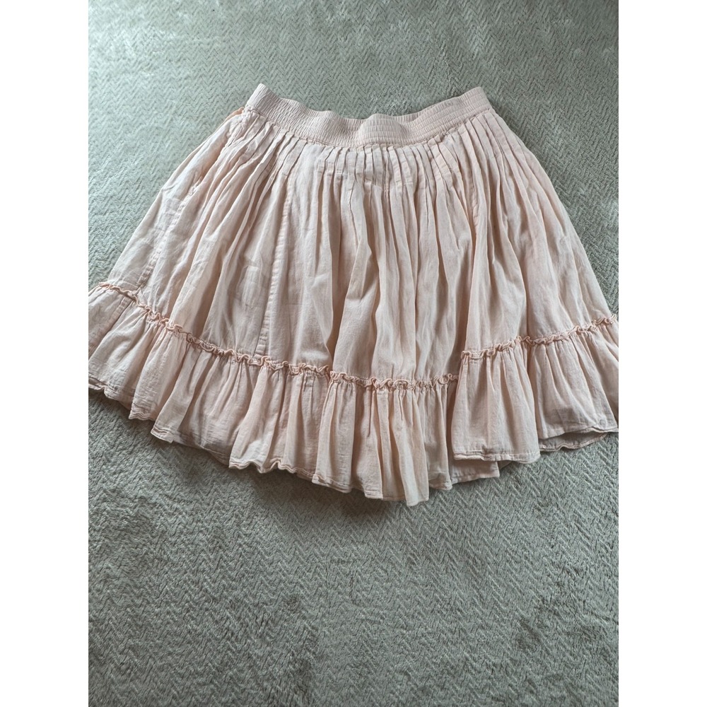 Gap Mini Skirt Womens XS Pink Cotton Elastic Waist Ruffle Pull On Classic - Picture 2 of 11
